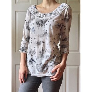 Anthropologie Forest Friends 3/4 Sleeve Top